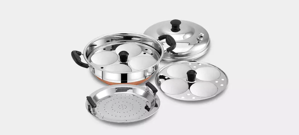 Stainless Steel Smarty Idly Cooker - copper Bottom