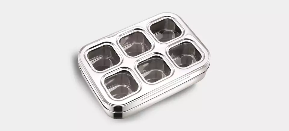 Stainless Steel Spice Box - 6 Square